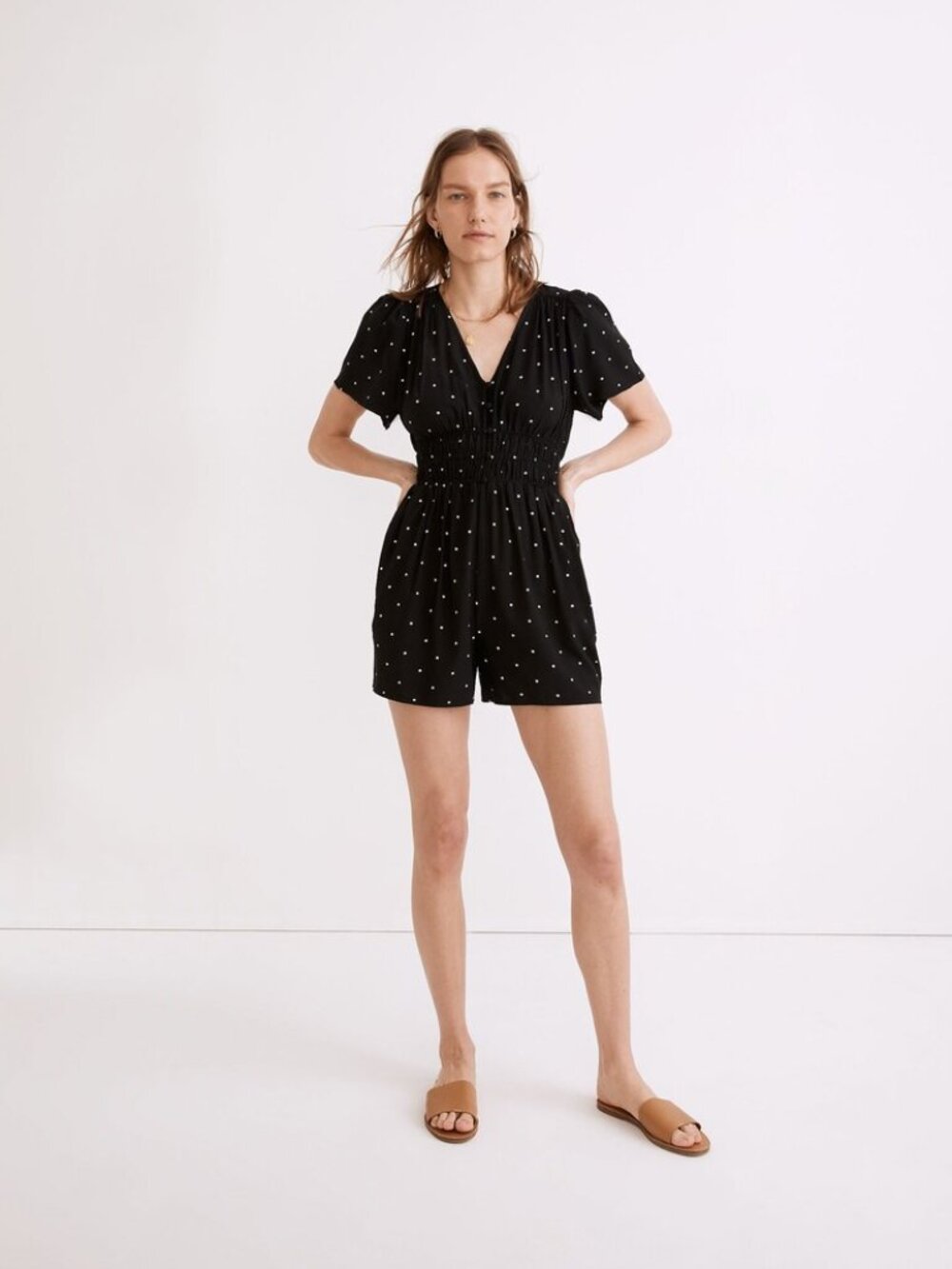Madewell Sophia Romper in Square Spot Black White 12 NWT